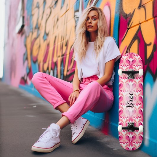 Roze Girly Retro Patroon Persoonlijk Skateboard