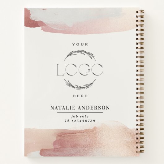 Roze girly roos goud modern stijlvol uw logo notitieboek (Achterkant)