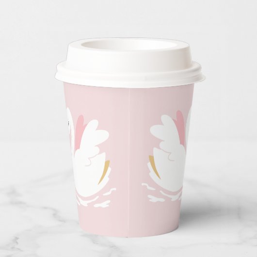 Roze girly schattige zwaan elegante verjaardagsfee papieren bekers (Rechts)