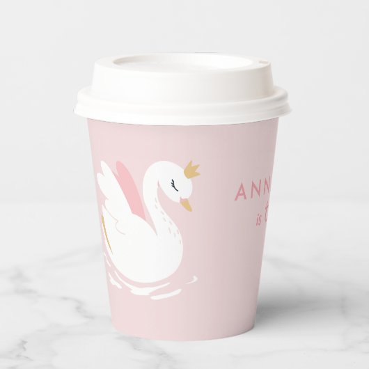 Roze girly schattige zwaan elegante verjaardagsfee papieren bekers (Voorkant)