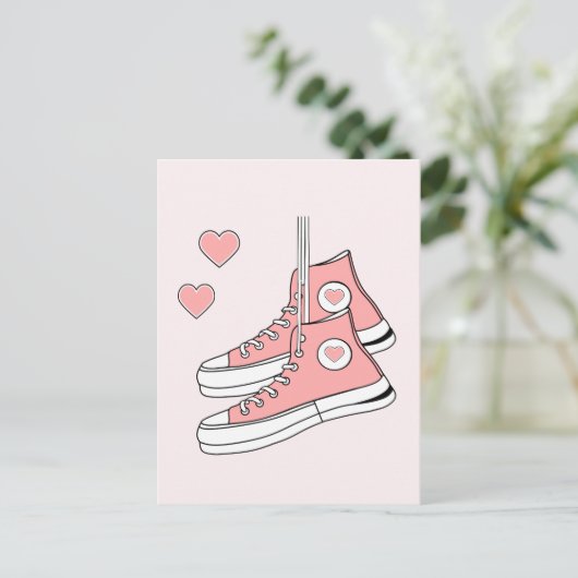 Roze Girly Sneakers Briefkaart (Staand voorkant)