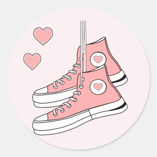 Roze Girly Sneakers Ronde Sticker (Voorkant)