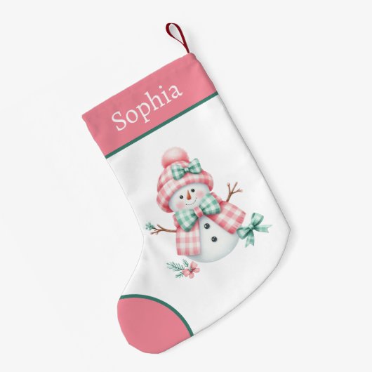 Roze Girly Snowman Kerstkous Kleine Kerstsok (Achterkant (Hangend))