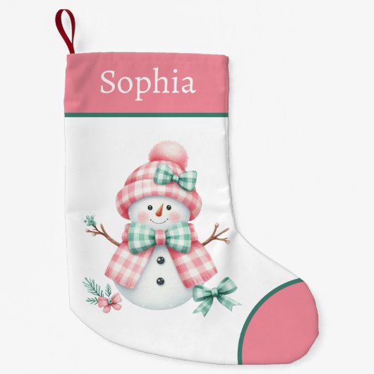 Roze Girly Snowman Kerstkous Kleine Kerstsok (Voorkant)