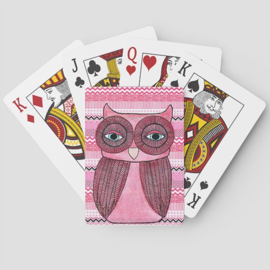 Roze Girly Uil Illustratie Speelkaarten Deck (Achterkant)