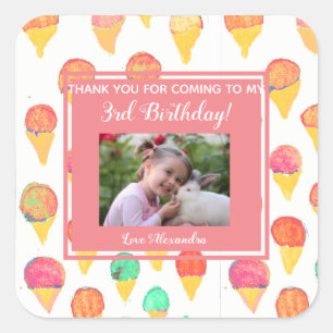 Roze Girly Waterverf Ice Cream Party Dank u Vierkante Sticker