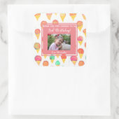 Roze Girly Waterverf Ice Cream Party Dank u Vierkante Sticker (Tas)