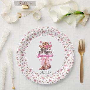 Roze Girly Western Cowgirl Happy Birthday Custom Papieren Bordje
