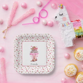 Roze Girly Western Cowgirl Happy Birthday Custom Papieren Bordje