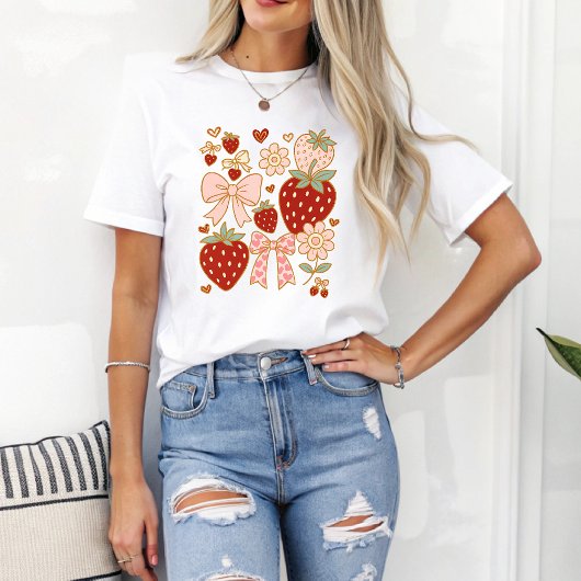 Roze Girly Zomer Coquette Aardbei T-shirt
