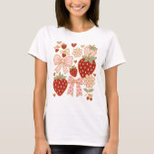 Roze Girly Zomer Coquette Aardbei T-shirt (Voorkant)