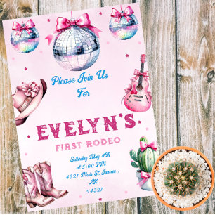 Roze Gitaar Cowboy Party Cactus Verjaardag Kaart