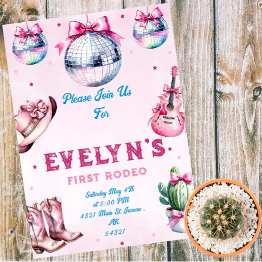 Roze Gitaar Cowboy Party Cactus Verjaardag Kaart