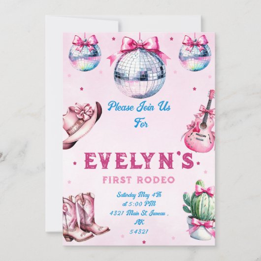 Roze Gitaar Cowboy Party Cactus Verjaardag Kaart (Voorkant)