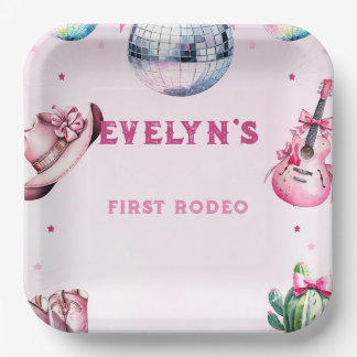 Roze Gitaar Cowboy Party Cactus Verjaardag Papieren Bordje