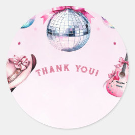 Roze Gitaar Cowboy Party Cactus Verjaardag Ronde Sticker