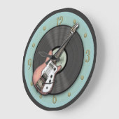 roze gitaar en vinylplaat wandklok (Hoek)