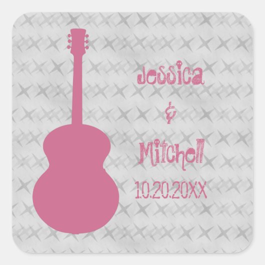 Roze gitaar Grunge Wedding Stickers (Voorkant)