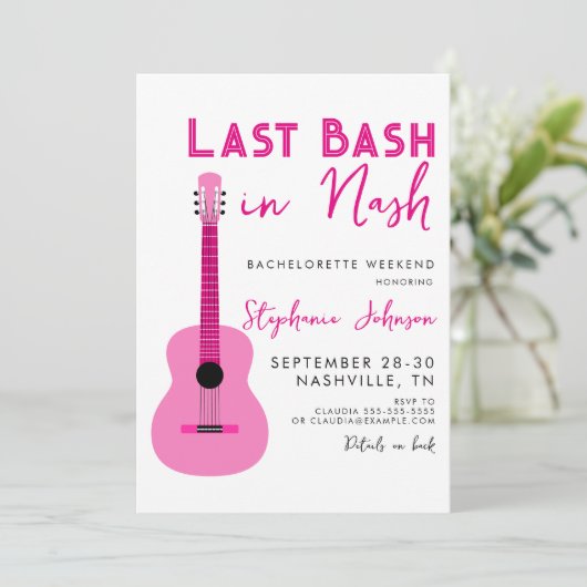 Roze gitaar Laatste Bash in Nash Bachelorette Kaart (Staand voorkant)