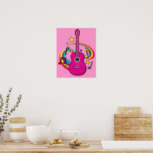 Roze gitaar met muziek en regenboog poster (Keuken)
