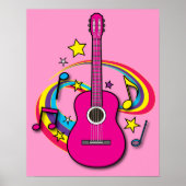 Roze gitaar met muziek en regenboog poster (Voorkant)