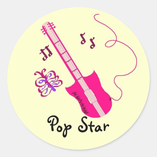 Roze gitaar ronde sticker (Voorkant)
