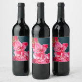 Roze gladioli floral modern bedankt cadeau wijn etiket (Flessen)