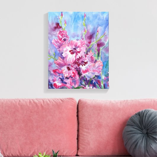 "Roze Gladioli" Uitgerekte Canvas Print (Insitu (Woonkamer))