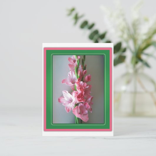 Roze Gladiolus Briefkaart (Staand voorkant)