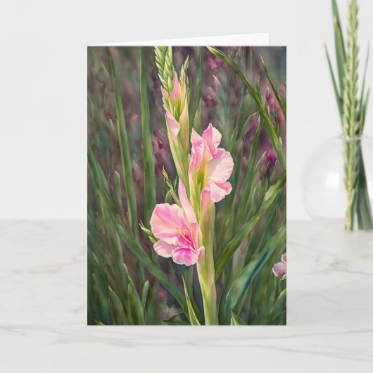 Roze Gladiolus Flower Garden Art Note Kaart (Voorkant)