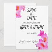 Roze Gladiolus Flower Waterverf Save The Date (Voorkant / Achterkant)