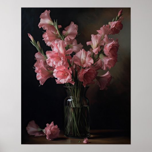 Roze Gladiolus Flowers Art Print Poster (Voorkant)