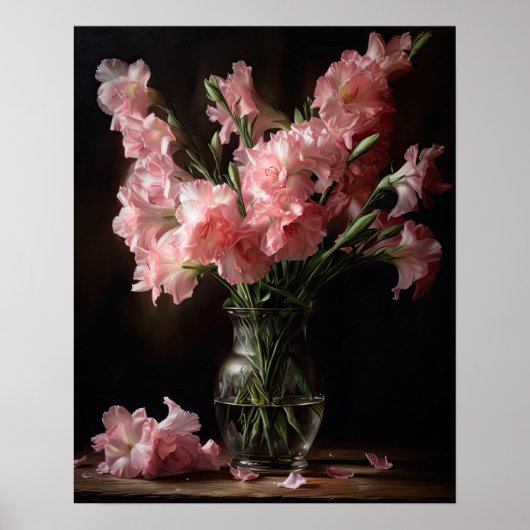 Roze Gladiolus Flowers Art Print Poster (Voorkant)