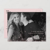 Roze Glam B/W Foto Bruiloft Save the Date QR Code Briefkaart (Voorkant / Achterkant)