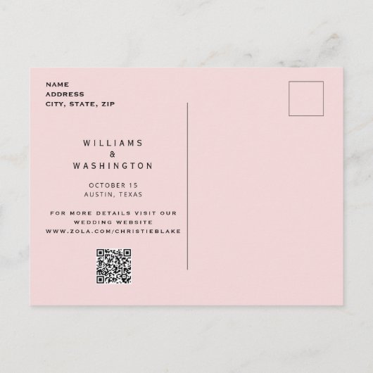 Roze Glam B/W Foto Bruiloft Save the Date QR Code Briefkaart (Achterkant)