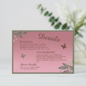 Roze Glam Bloemen Eucalyptus bruiloft Informatiekaartje (Staand voorkant)