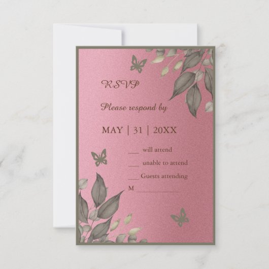 Roze Glam Bloemen Eucalyptus bruiloft RSVP Kaartje (Voorkant)