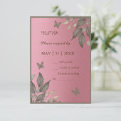 Roze Glam Bloemen Eucalyptus bruiloft RSVP Kaartje (Staand voorkant)