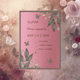 Roze Glam Bloemen Eucalyptus bruiloft RSVP Kaartje