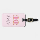 Roze Glam Bow met een Center Edelsteen Bagagelabel (Voorkant horizontaal)