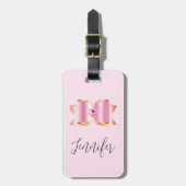 Roze Glam Bow met een Center Edelsteen Bagagelabel (Voorkant verticaal)