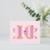 Roze Glam Bow met een Center Edelsteen Briefkaart (Staand voorkant)