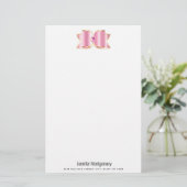 Roze Glam Bow met een Center Edelsteen Briefpapier (Staand voorkant)