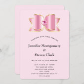 Roze Glam Bow met een Center Edelsteen Bruiloft Kaart (Voorkant / Achterkant)