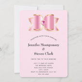 Roze Glam Bow met een Center Edelsteen Bruiloft Kaart (Voorkant)