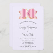 Roze Glam Bow met een Center Edelsteen Bruiloft Kaart (Voorkant / Achterkant)