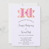 Roze Glam Bow met een Center Edelsteen Bruiloft Kaart (Voorkant)