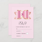 Roze Glam Bow met een Center Edelsteen Bruiloft RSVP Kaartje (Voorkant / Achterkant)