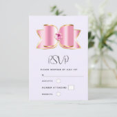 Roze Glam Bow met een Center Edelsteen Bruiloft RSVP Kaartje (Staand voorkant)