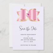 Roze Glam Bow met een Center Edelsteen Bruiloft Save The Date (Voorkant)